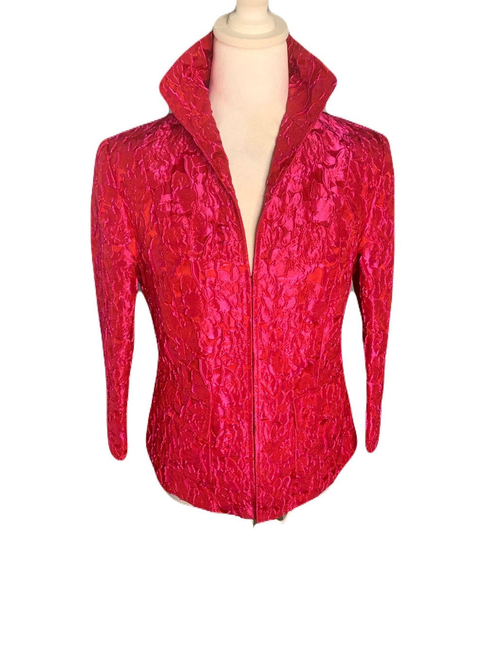 Lafayette 148 New York Womens Size 4 Bright Fuchsia Textured Floral Jacket